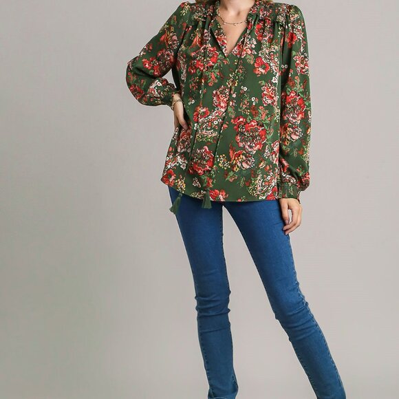 UMGEE Radiant Green Floral Autumn Blouse - NWT - Size M - Picture 2 of 4